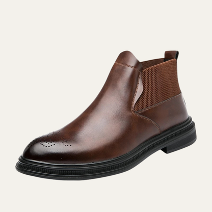 Men's Leather Ankle Boots Brown Brogue Detail - Vonnera
