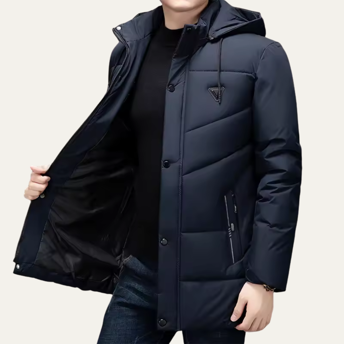 Men's Hooded Puffer Parka Waterproof Padded Black
