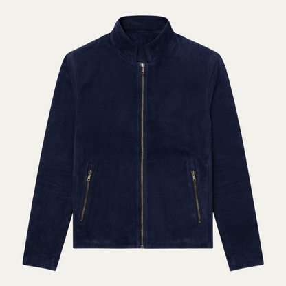 Men's Navy Suede Bomber Jacket Slim Fit - Vonnera