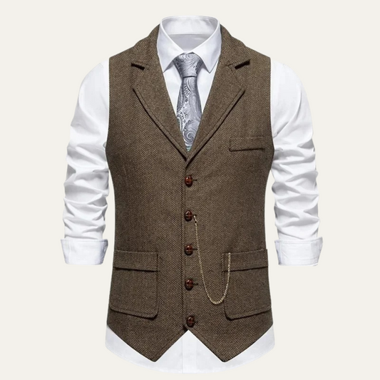 Men's Tweed Waistcoat Classic Brown - Vonnera