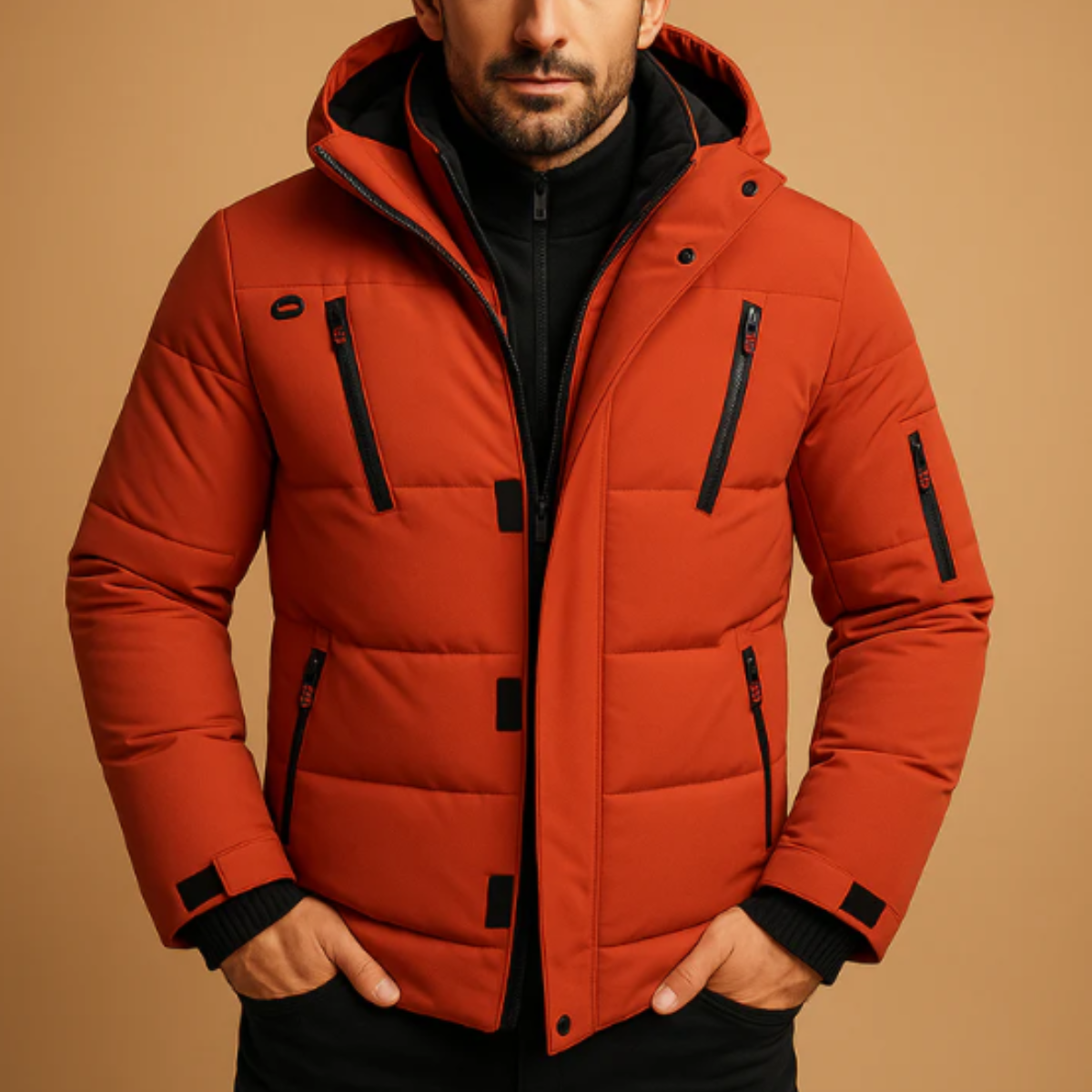 Men's Waterproof Puffer Jacket With Hood