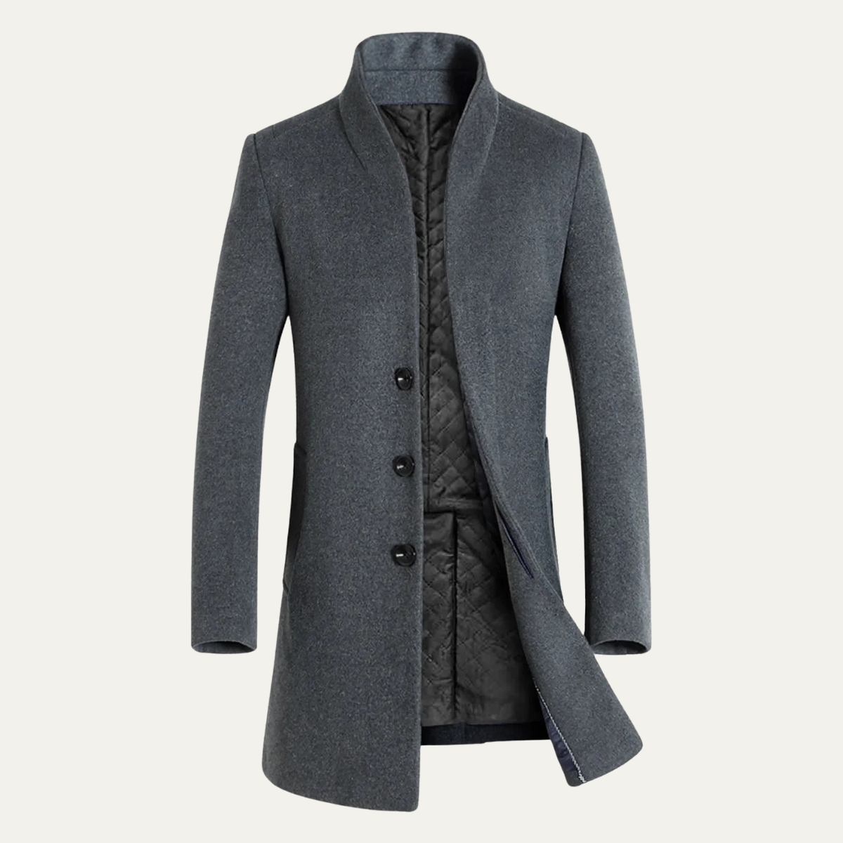 Men's Wool Blend Trench Coat Single Breasted Charcoal - Vonnera