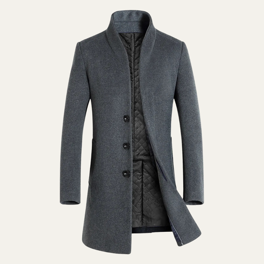 Men's Wool Blend Trench Coat Single Breasted Charcoal - Vonnera