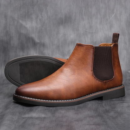 Men's Chelsea Boots Retro Slip On Ankle Leather Black