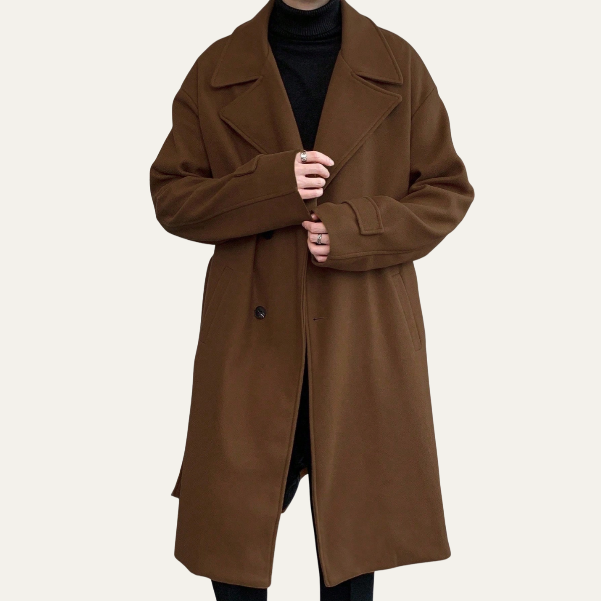 Men's Wool Wrap Coat Camel Color With Belt