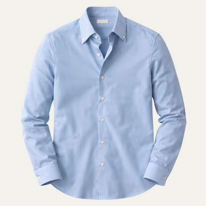 Men's Light Blue Button Up Shirt Italian Collar Cotton - Vonnera