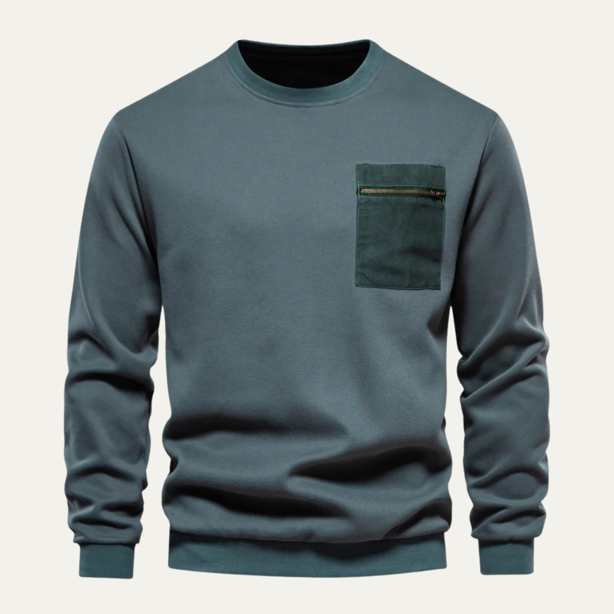 Men's Casual Crew Neck Sweater Chest Pocket