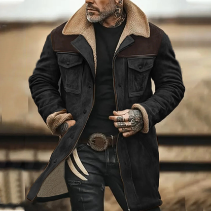Men's Suede Jacket Fleece Lined Warm Winter Brown