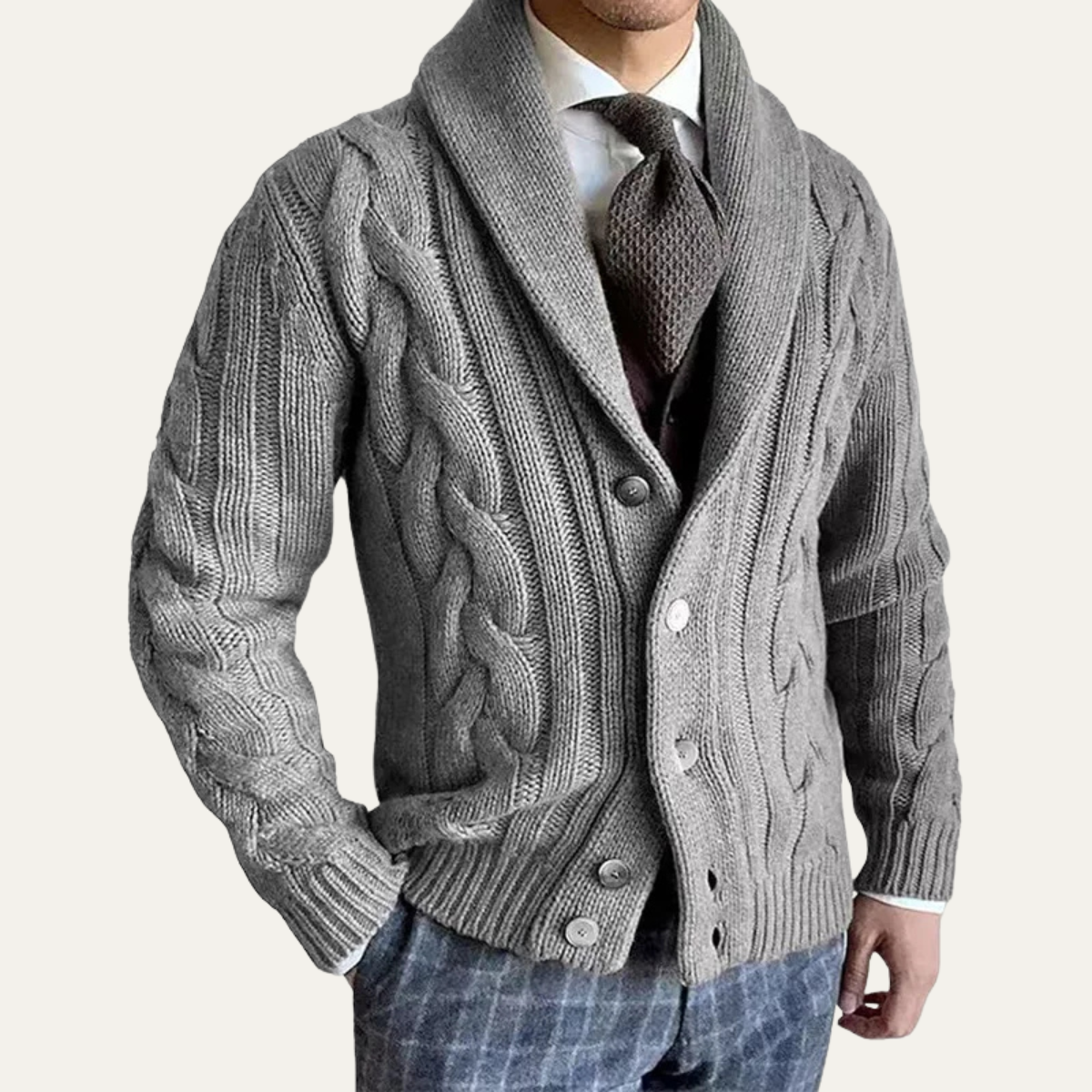 Verona Men's Cable Knit Cardigan Shawl Collar Warm