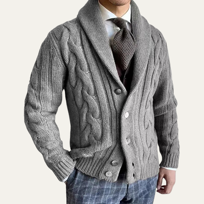 Verona Men's Cable Knit Cardigan Shawl Collar Warm