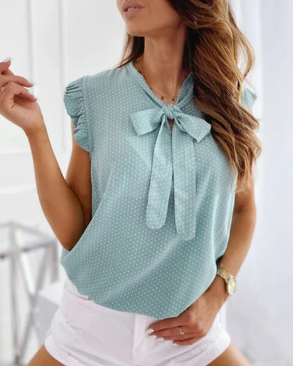 Women's Ruffle Blouse Sleeveless Bow Detail - Vonnera