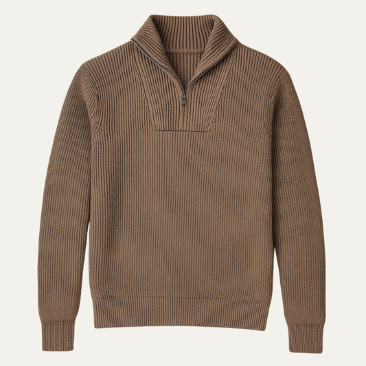 Men's Ribbed Half Zip Sweater Funnel Neck - Vonnera