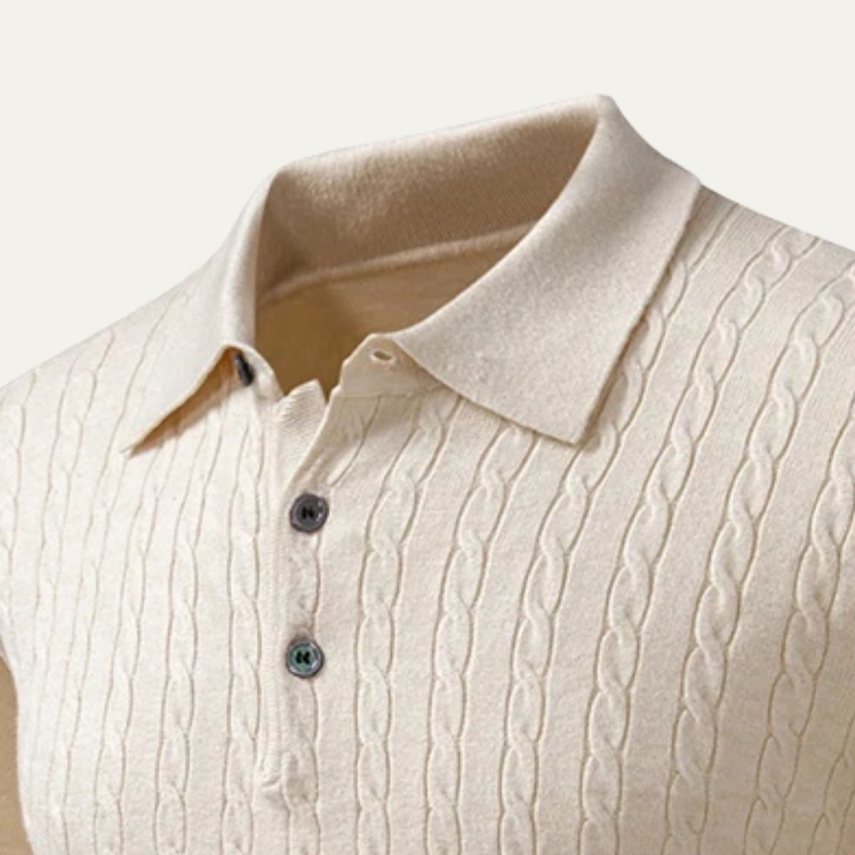 Men's Cotton Polo Sweater Soft Knit Beige