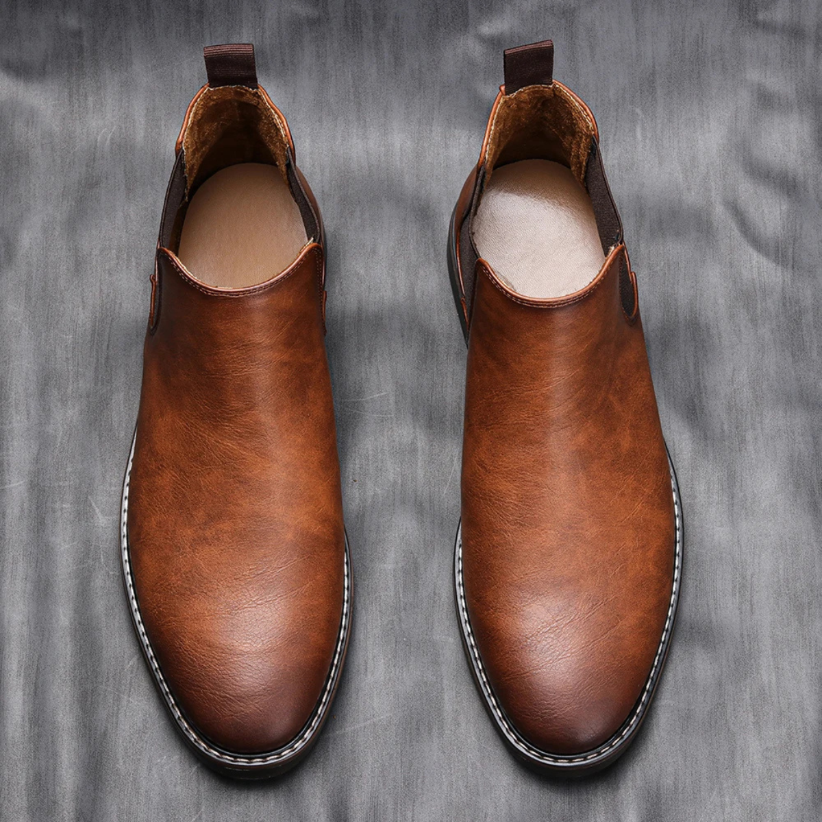 Men's Chelsea Boots Retro Slip On Ankle Leather Black