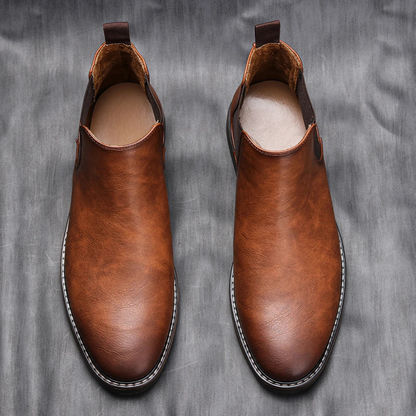 Men's Chelsea Boots Retro Slip On Ankle Leather Black