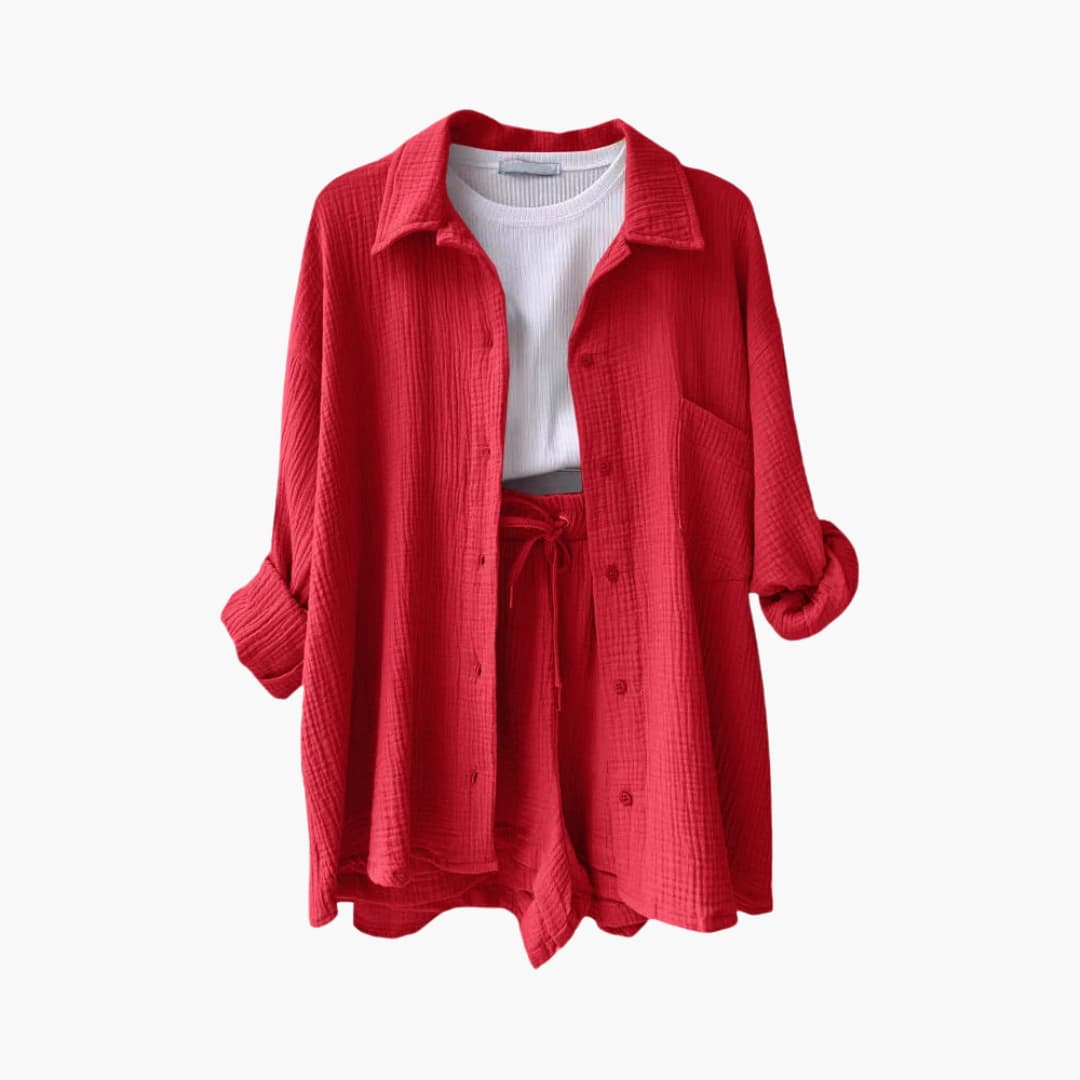 Women's Button Crop Shorts Set