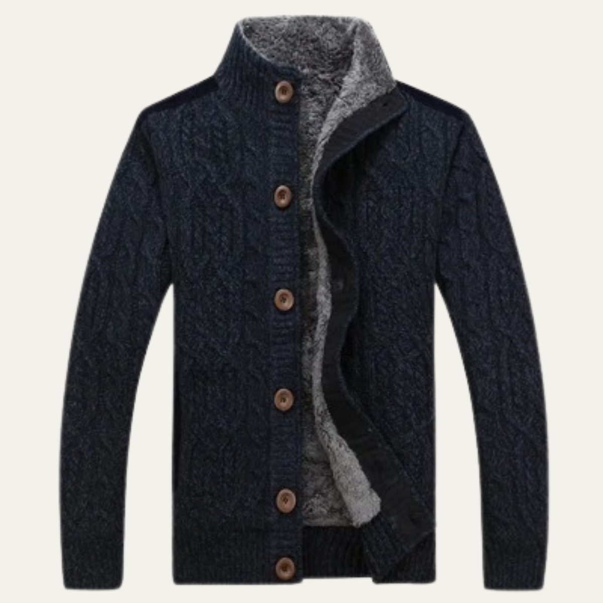 Men's Wool Cardigan Fleece Lined Winter Gray