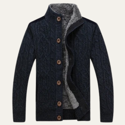 Men's Wool Cardigan Fleece Lined Winter Gray