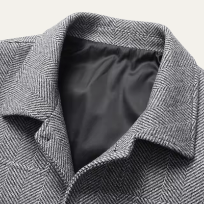 Men's Herringbone Jacket Thick Warm Wool Outerwear with Pockets