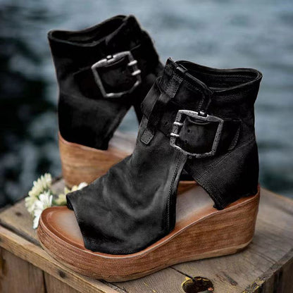 Wedge Sandals Buckle Boho Style