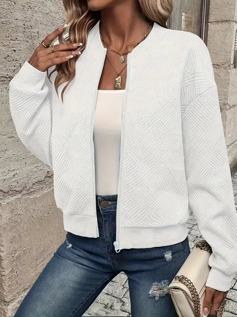 Women's Zip-Up Cardigan Textured Ribbed Long Sleeve