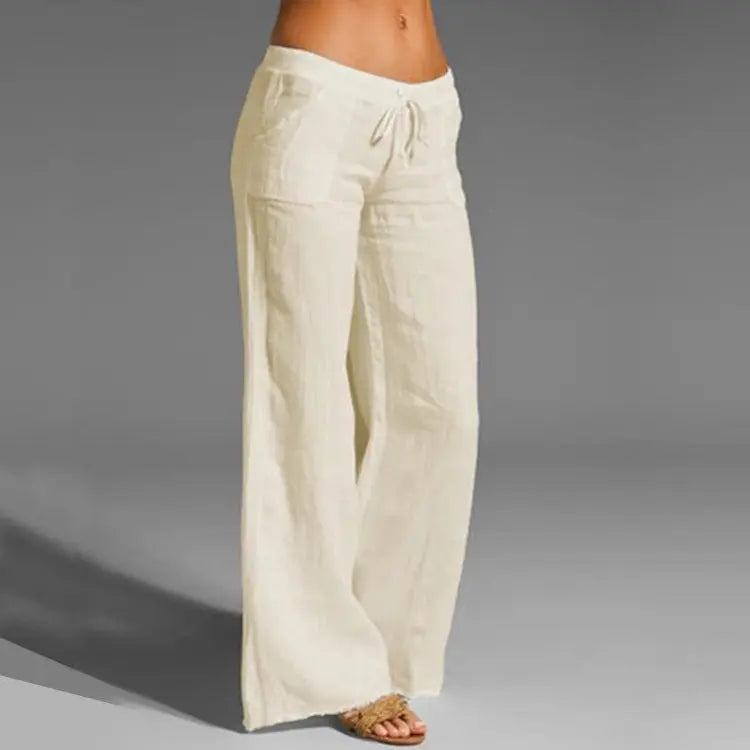 Women's Linen Summer Trousers Lightweight Beige - Vonnera