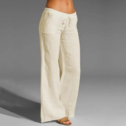 Women's Linen Summer Trousers Lightweight Beige - Vonnera