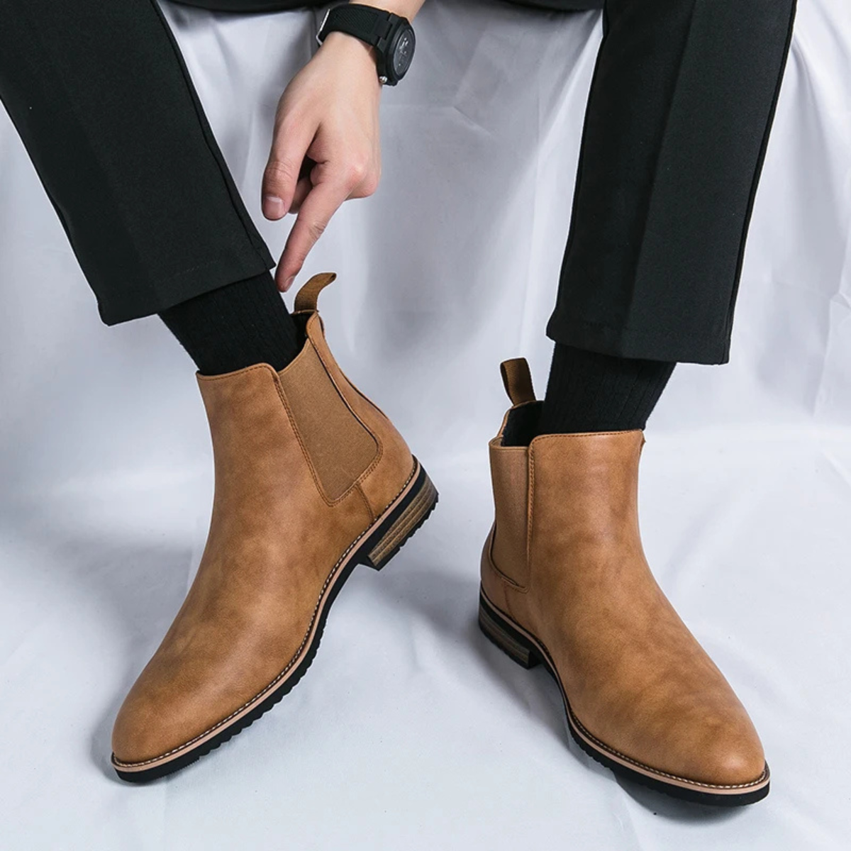 Alderton Men's Chelsea Boots Slip On Leather Smart Casual