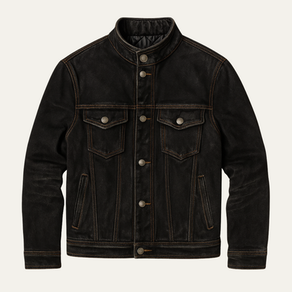 Men's Black Denim Trucker Jacket Multi Pocket Vintage Washed - Vonnera