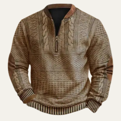 Men's Retro Knit Sweater Patterned Half Zip - Vonnera