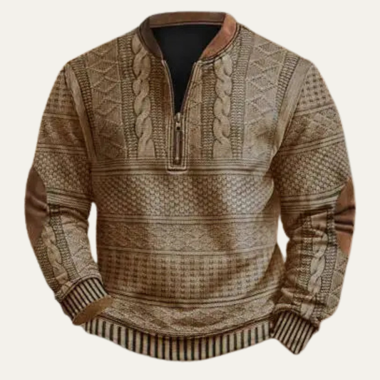 Men's Retro Knit Sweater Patterned Half Zip - Vonnera
