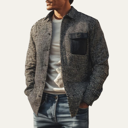 Men's Houndstooth Jacket Black Wool