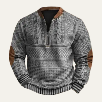 Men's Retro Knit Sweater Patterned Half Zip