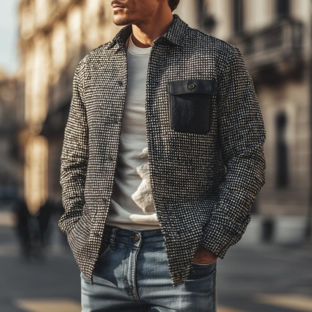 Men's Houndstooth Jacket Black Wool