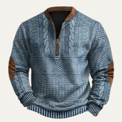 Men's Retro Knit Sweater Patterned Half Zip