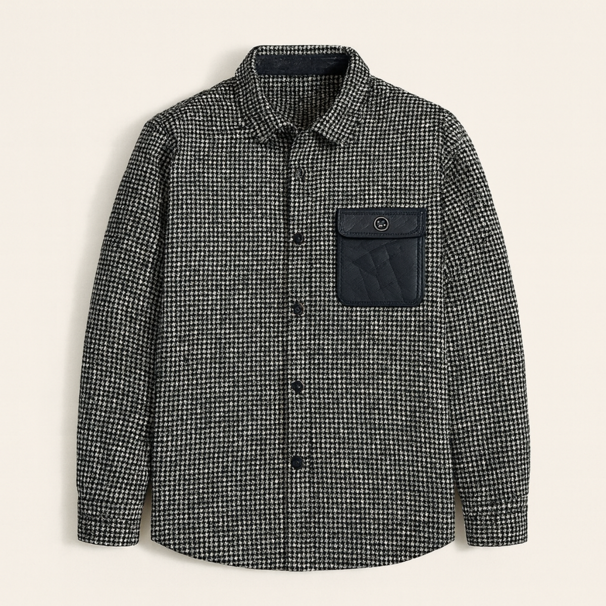 Men's Houndstooth Jacket Black Wool - Vonnera