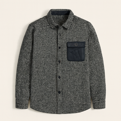 Men's Houndstooth Jacket Black Wool - Vonnera