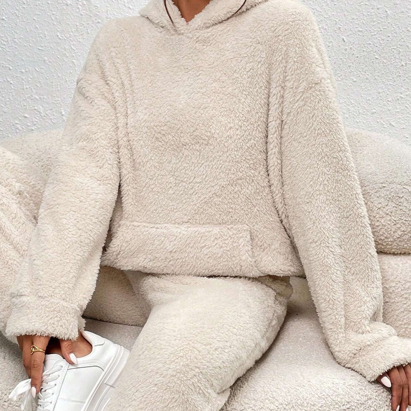 Teddy Hooded Housesuit Soft Cozy Beige - Vonnera