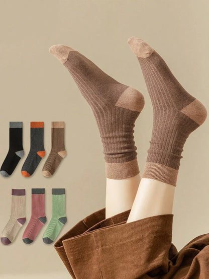 Women's Ribbed Crew Socks Ruffled Edge