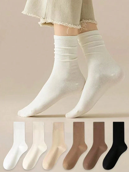 Women's Ribbed Crew Socks Ruffled Edge