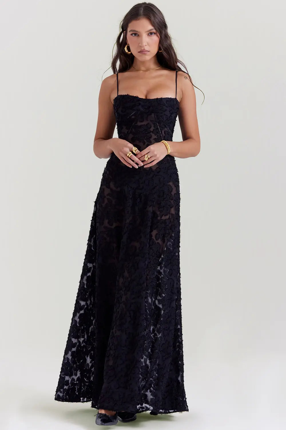 Women's Maxi Dress Fitted Bodice Flared Hem
