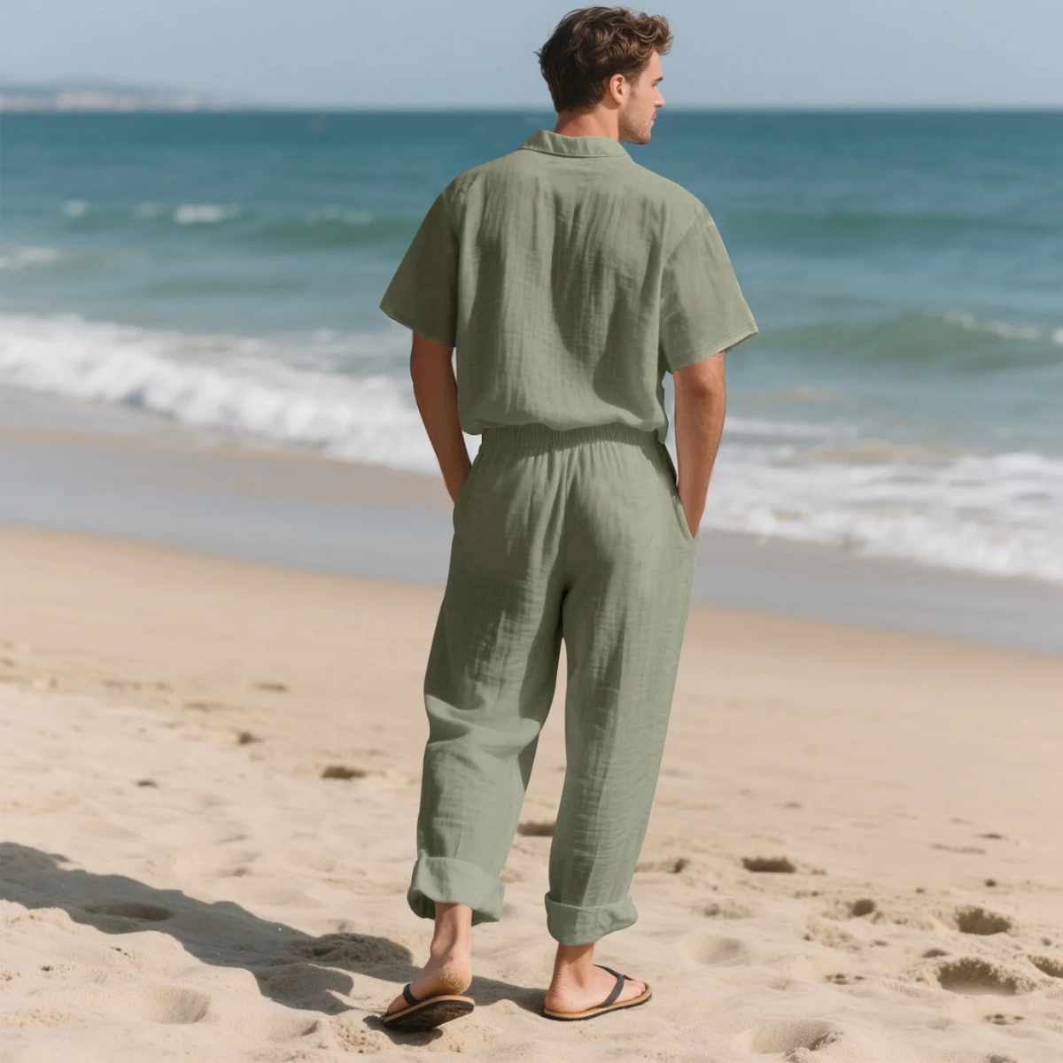 Men's Lightweight Casual Two Piece Suit Shirt Pants