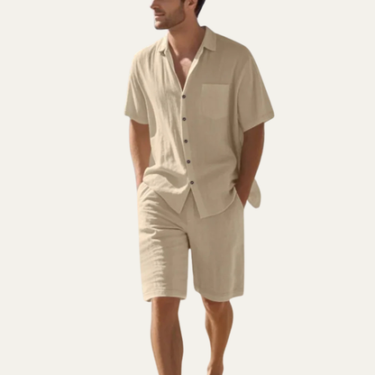 Men's Casual Short Sleeve Shirt And Shorts Set