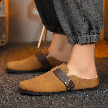 Men's Suede Slip On Moccasin Slippers Brown