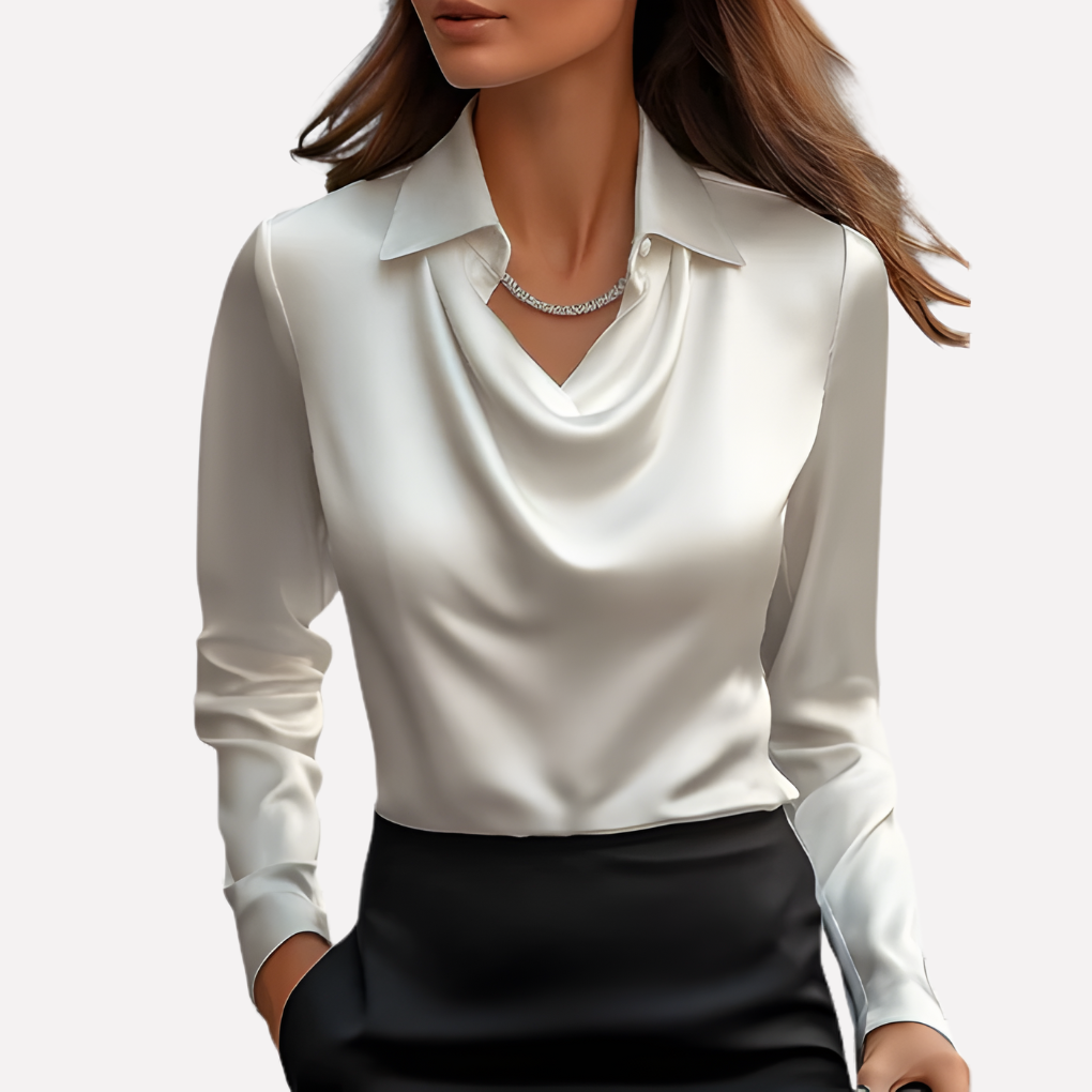 Women Satin Blouse Draped Collar - Vonnera