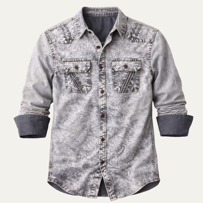 Men's Vintage Tie Dye Denim Shirt Light Grey - Vonnera