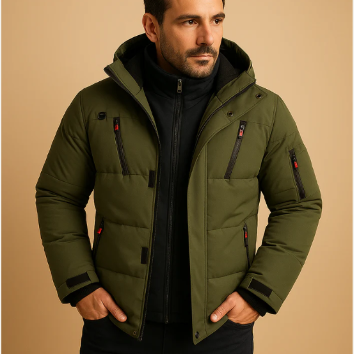 Men's Waterproof Puffer Jacket With Hood