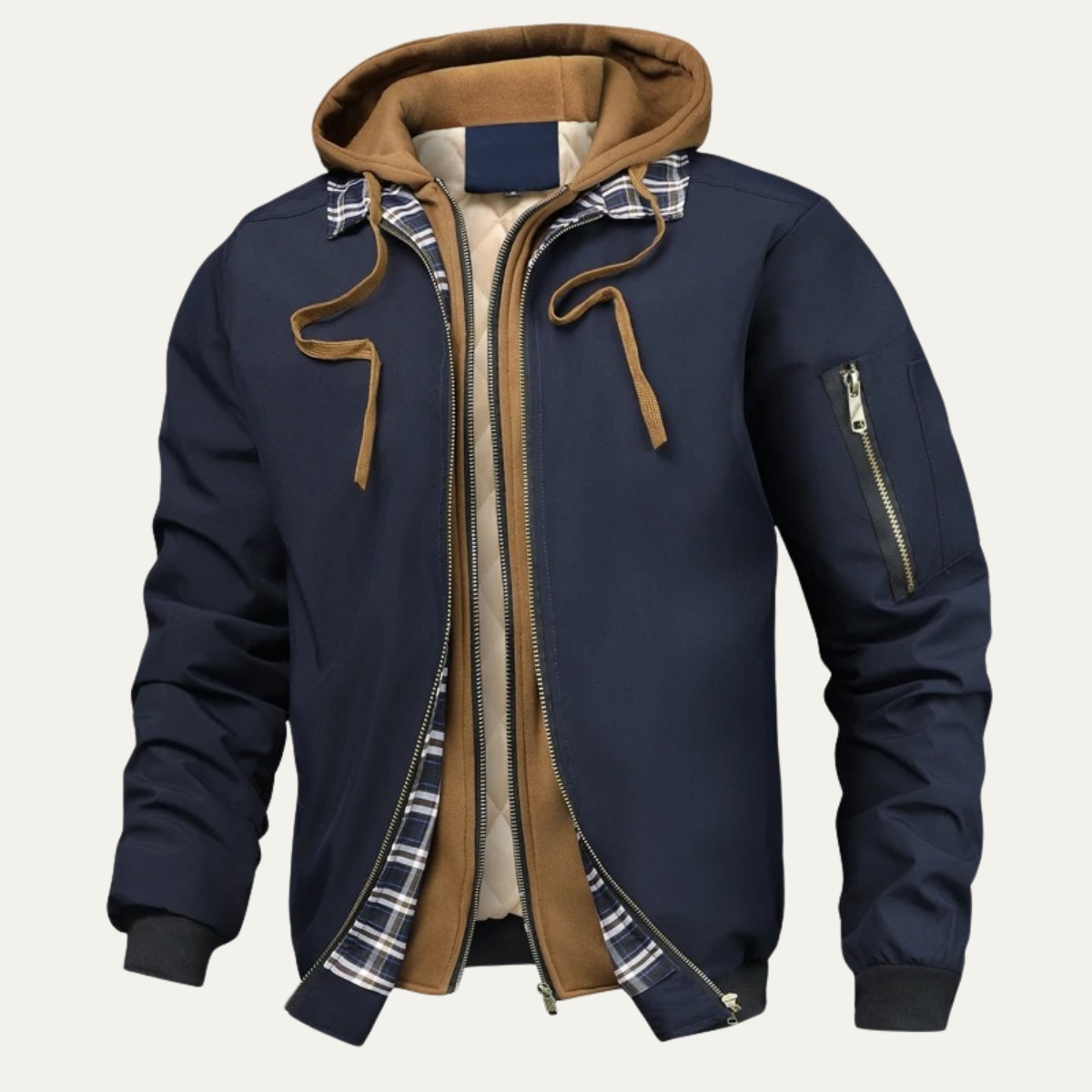Men's Thick Fleece Bomber Hooded Jacket