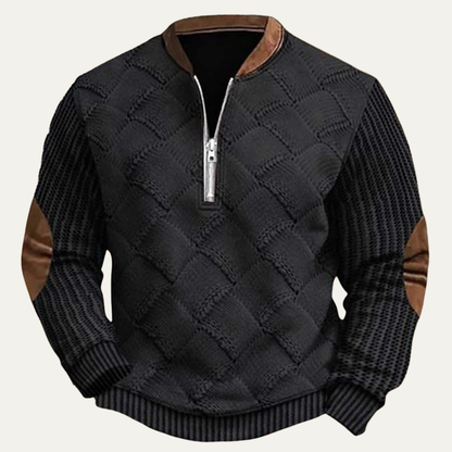 Men's Patterned Half Zip Sweater Warm Elbow Patches - Vonnera