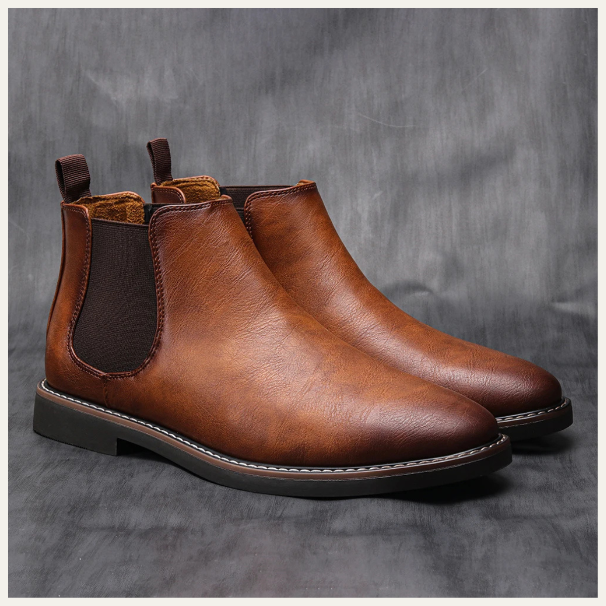 Men's Chelsea Boots Retro Slip On Ankle Leather Black